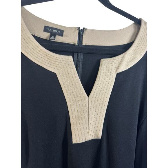 Talbots Plus 16 Ponte Knit Dress Black Tan Classy Office Church Stretch Work - Picture 4 of 8